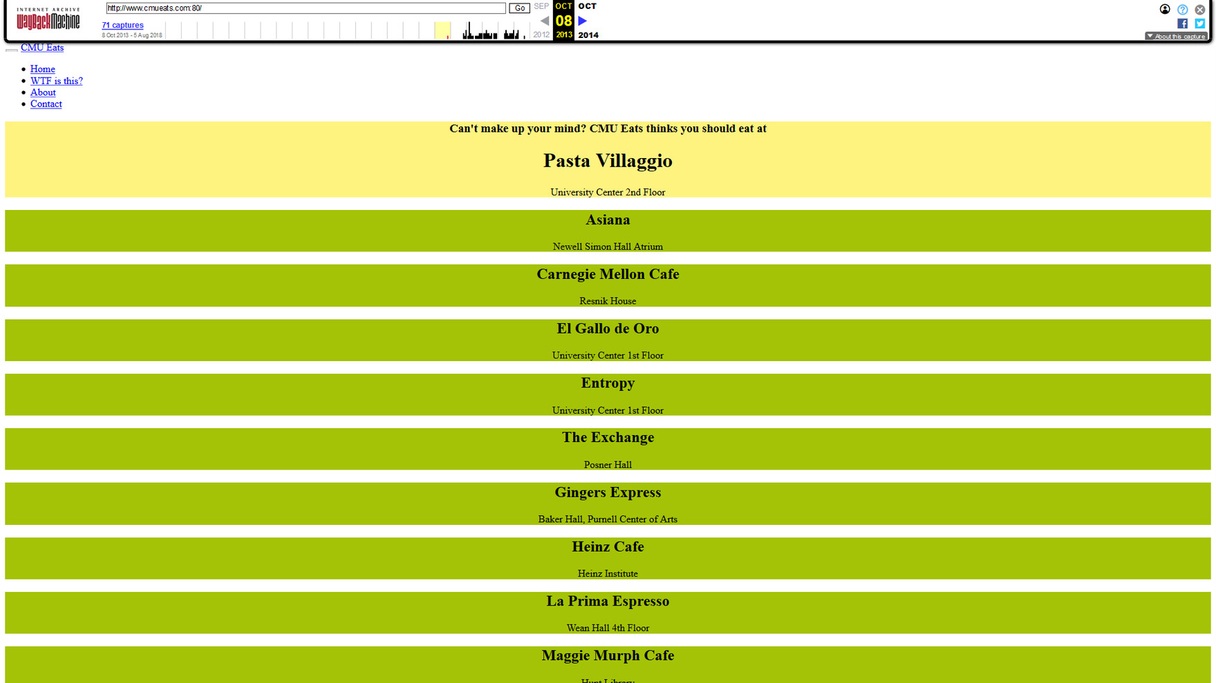 The original version of cmueats.com
back in October 2013